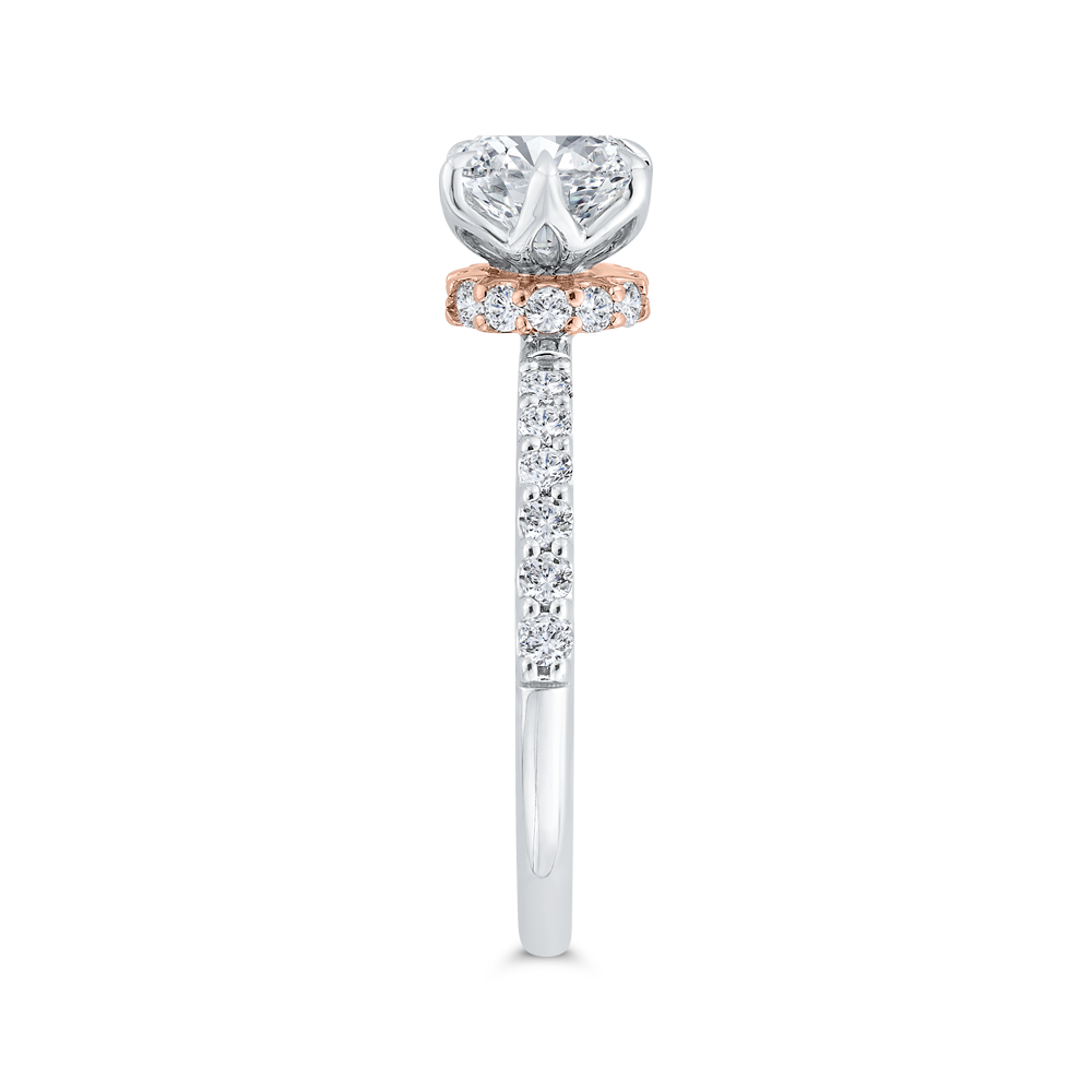 14K Two Tone Gold Cushion Cut Diamond Engagement Ring (Semi-Mount)