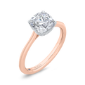 14K Two Tone Gold Cushion Cut Diamond Solitaire Engagement Ring (Semi-Mount)