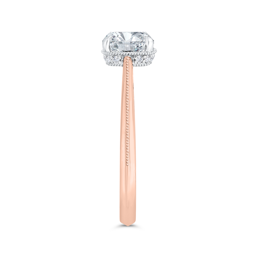 14K Two Tone Gold Cushion Cut Diamond Solitaire Engagement Ring (Semi-Mount)