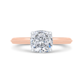 14K Two Tone Gold Cushion Cut Diamond Solitaire Engagement Ring (Semi-Mount)