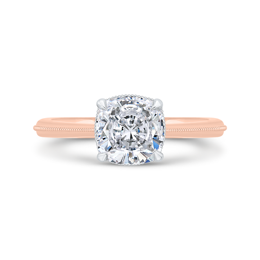 14K Two Tone Gold Cushion Cut Diamond Solitaire Engagement Ring (Semi-Mount)