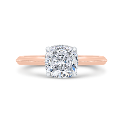 14K Two Tone Gold Cushion Cut Diamond Solitaire Engagement Ring (Semi-Mount)