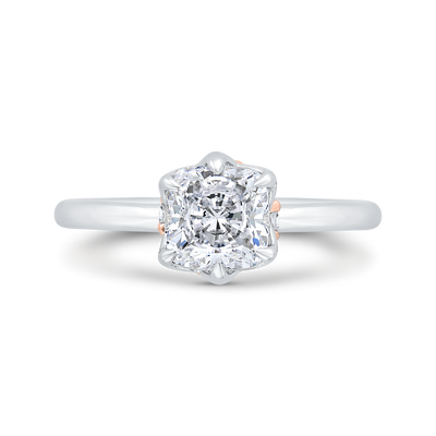 14K Two Tone Gold Cushion Cut Diamond Solitaire Engagement Ring (Semi-Mount)
