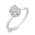 14K Two Tone Gold Cushion Cut Diamond Solitaire Engagement Ring (Semi-Mount)