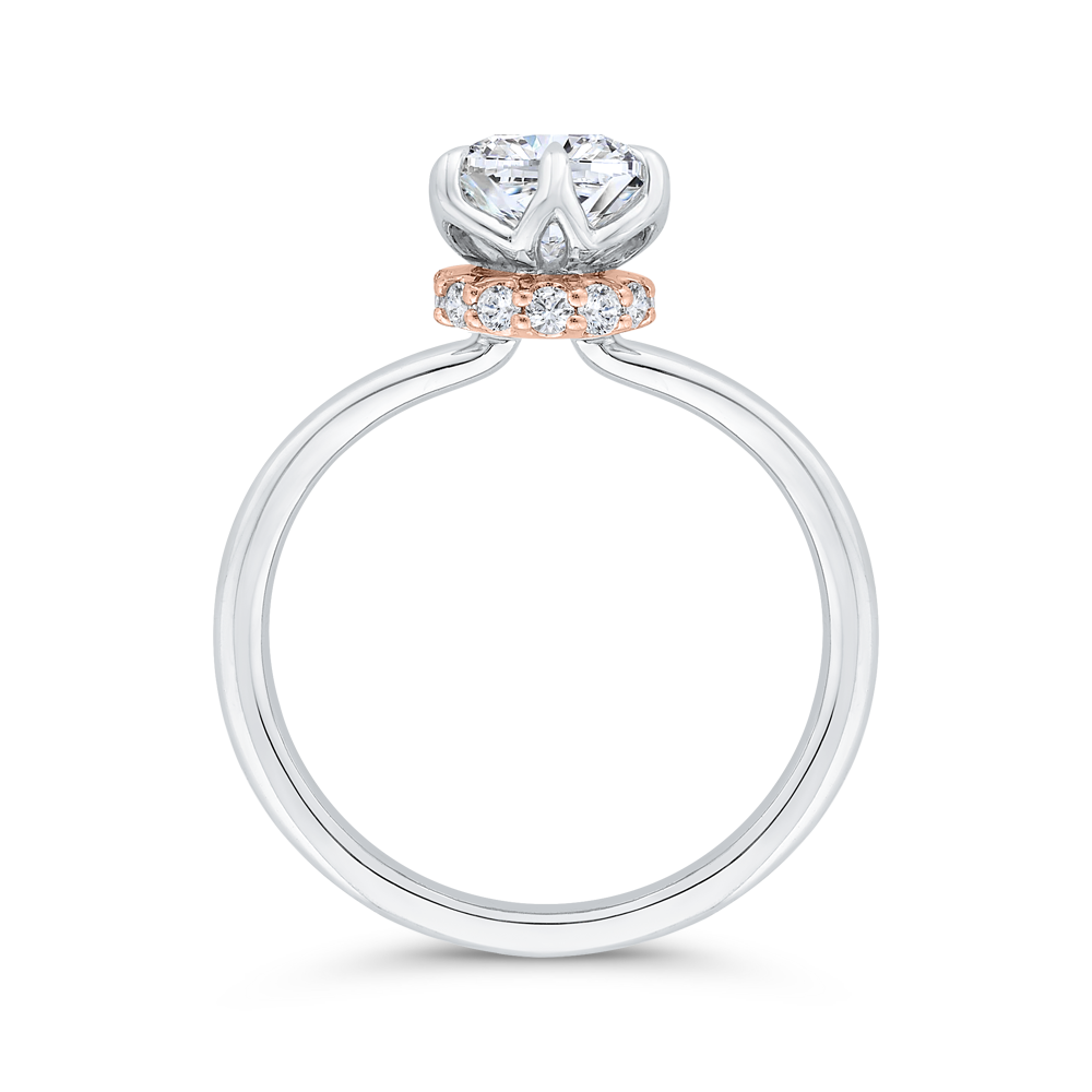 14K Two Tone Gold Cushion Cut Diamond Solitaire Engagement Ring (Semi-Mount)