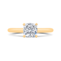 14K Yellow Gold Cushion Cut Diamond Solitaire Engagement Ring (Semi-Mount)