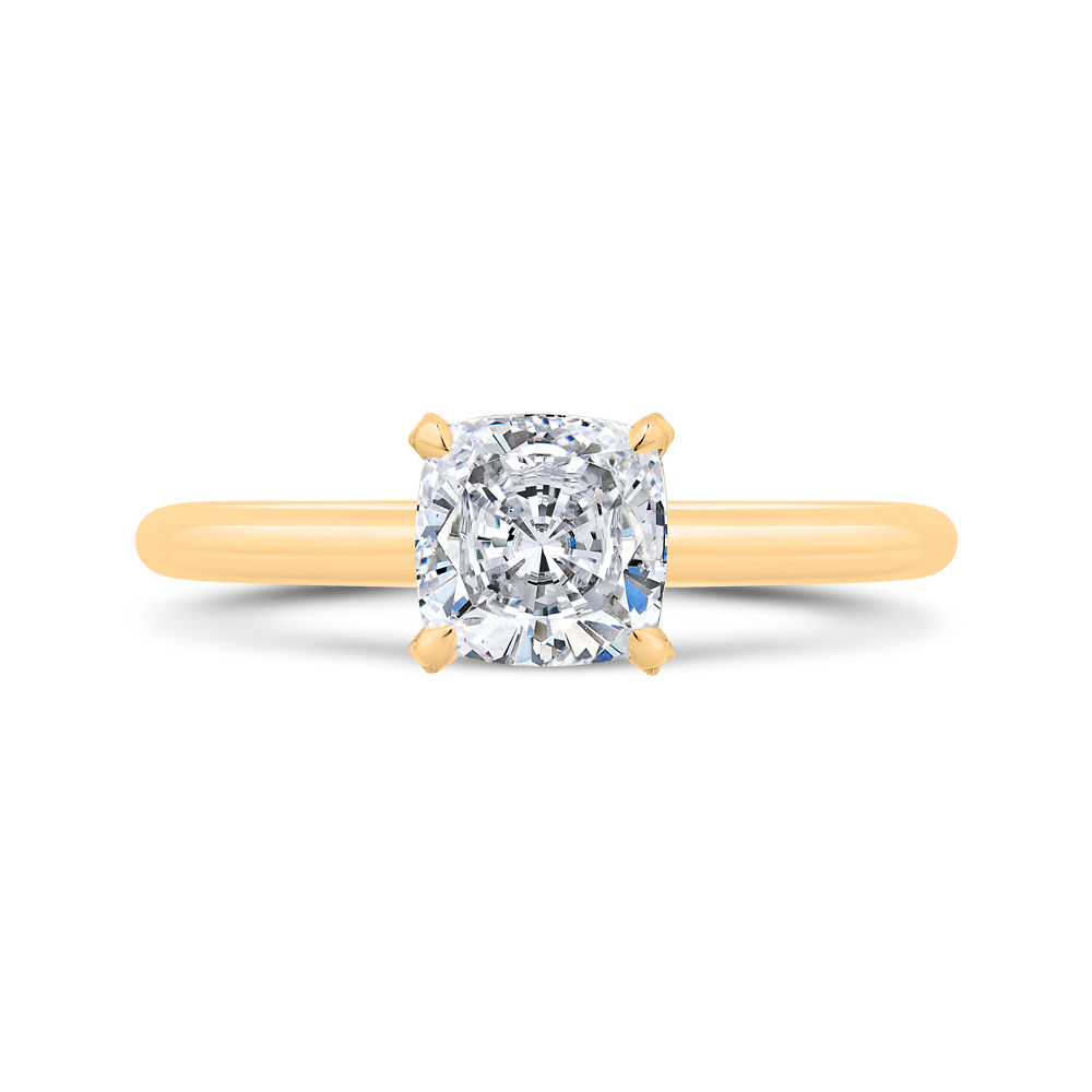 14K Yellow Gold Cushion Cut Diamond Solitaire Engagement Ring (Semi-Mount)