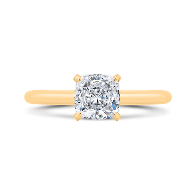 14K Yellow Gold Cushion Cut Diamond Solitaire Engagement Ring (Semi-Mount)