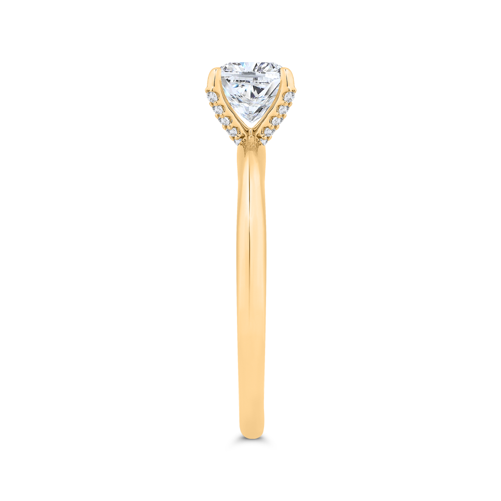 14K Yellow Gold Cushion Cut Diamond Solitaire Engagement Ring (Semi-Mount)