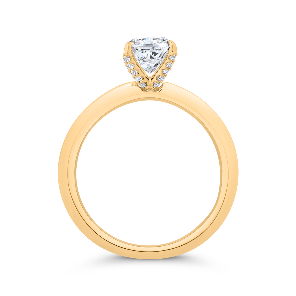 14K Yellow Gold Cushion Cut Diamond Solitaire Engagement Ring (Semi-Mount)