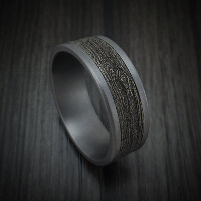 Tantalum and Wood Knot Textured 14K White Gold Men's Ring