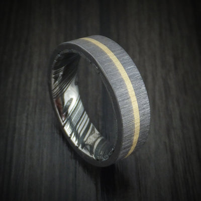 Tantalum and 14K Gold Men's Ring with Kuro Damascus Steel Sleeve Custom Made