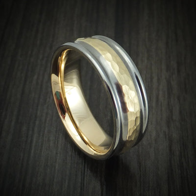 Tantalum Men's Ring with Hammered 14K Gold Inlay and 14K Gold Sleeve