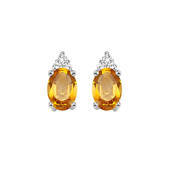 10Kt White Gold Diamond 1/20Ctw & Citrine 1/2Ctw Earring