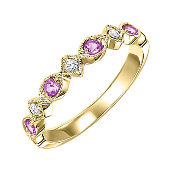 14Kt Yellow Gold Diamond 1/20Ctw & Pink Sapphire 1/6Ctw Ring