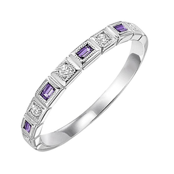 14Kt White Gold Diamond 1/12Ctw & Amethyst 1/7Ctw Ring