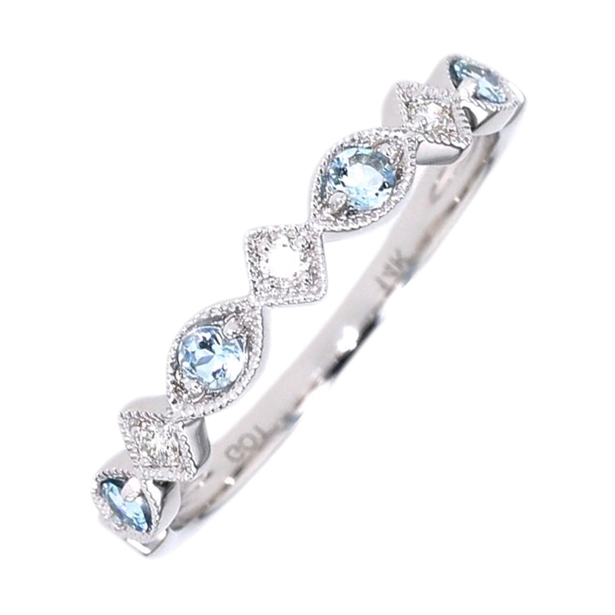 14Kt White Gold Diamond 1/20Ctw & Aquamarine 1/6Ctw Ring
