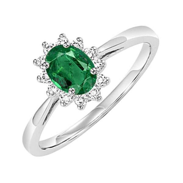 14Kt White Gold Diamond 1/5Ctw & Emerald 3/8Ctw Ring