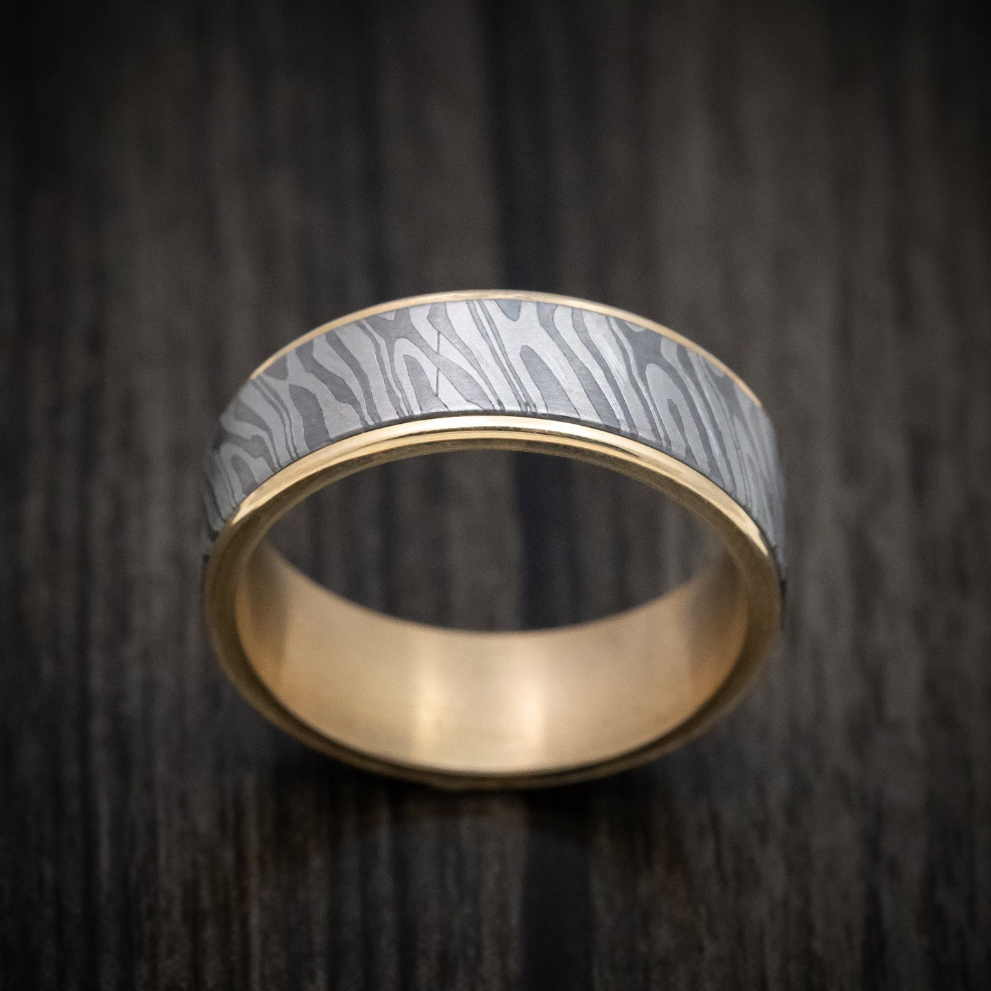 Tamascus+ Tantalum and 14K Gold Men's Ring Tiger Stripe Pattern Custom Made Band