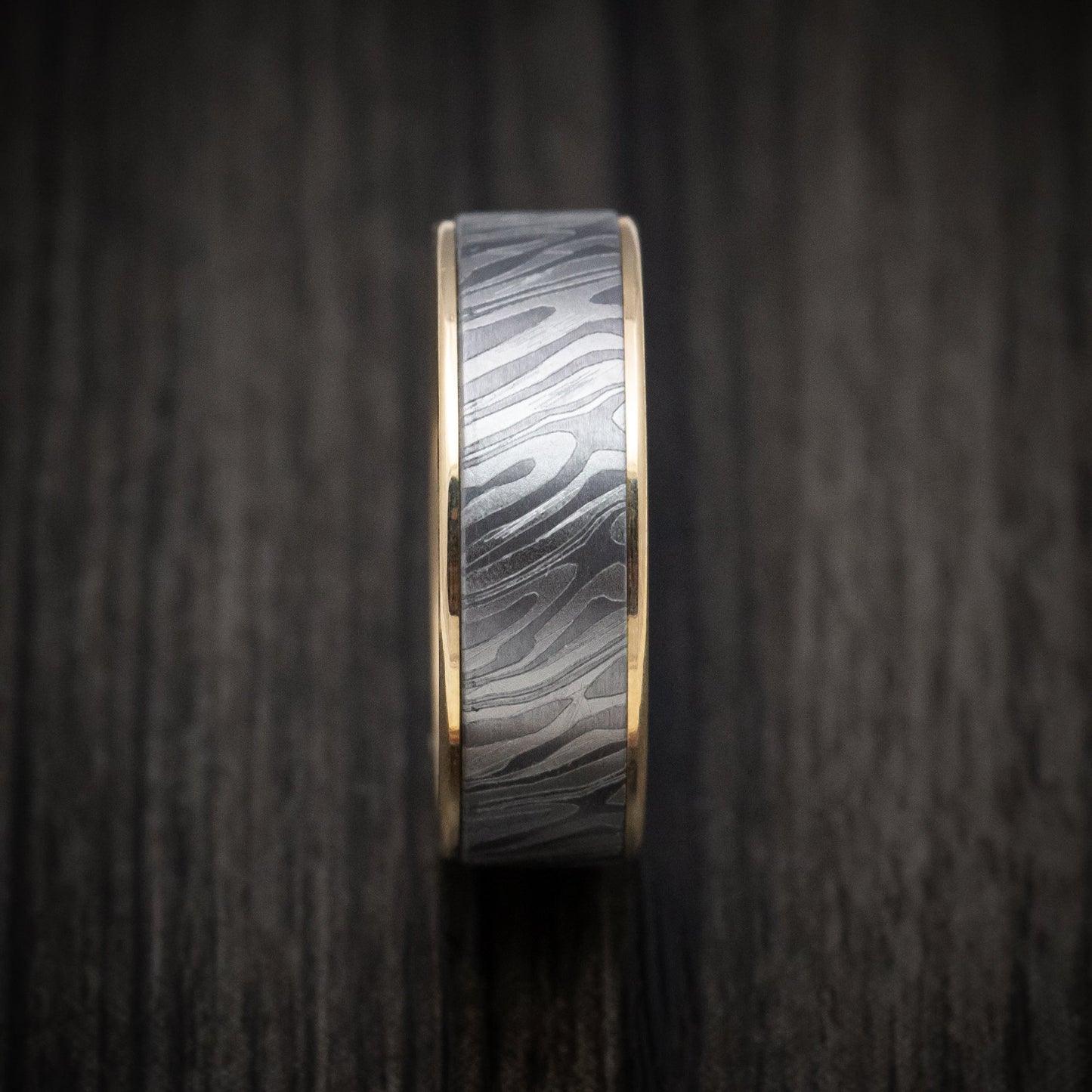 Tamascus+ Tantalum and 14K Gold Men's Ring Tiger Stripe Pattern Custom Made Band