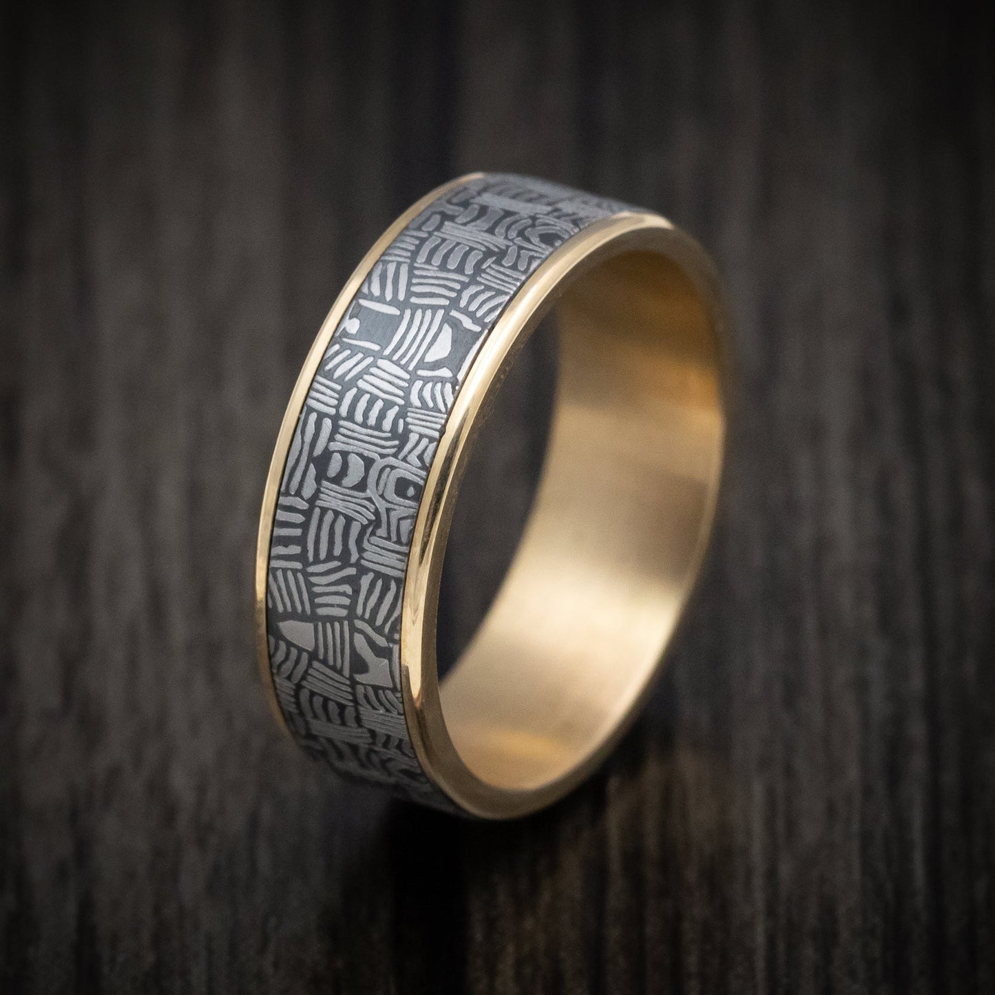Tamascus+ Tantalum and 14K Gold Men's Ring Basketweave Pattern Custom Made Band