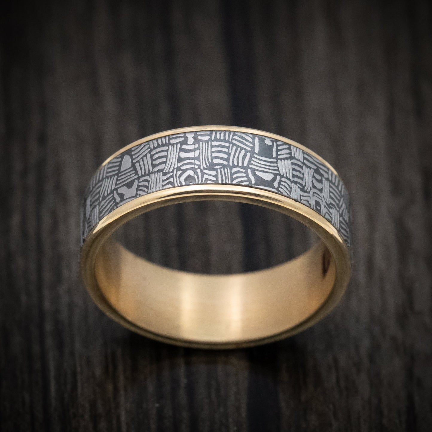 Tamascus+ Tantalum and 14K Gold Men's Ring Basketweave Pattern Custom Made Band