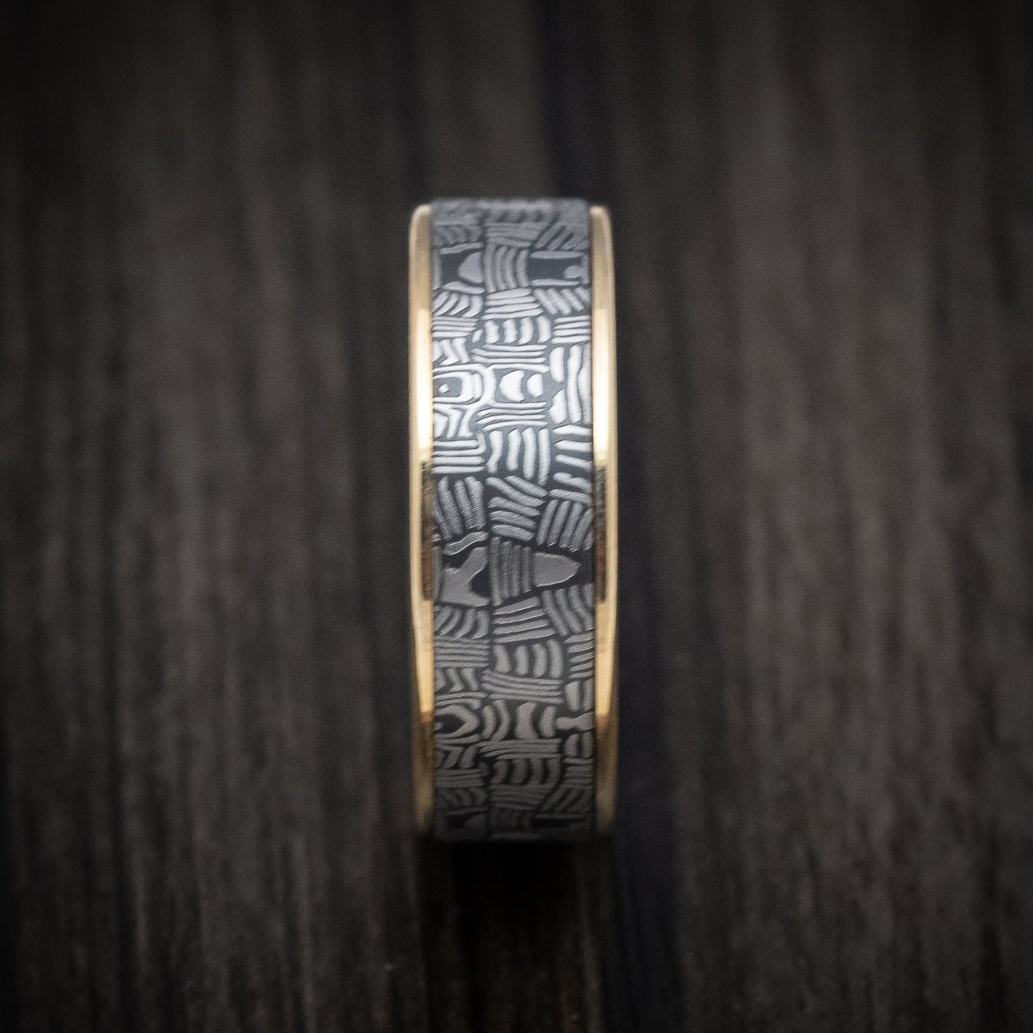 Tamascus+ Tantalum and 14K Gold Men's Ring Basketweave Pattern Custom Made Band