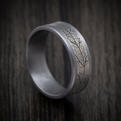 Tantalum and Black Titanium Leaf Pattern Mens Ring