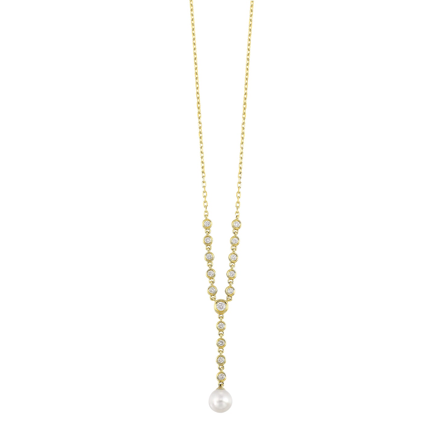 14Kt Yellow Gold Diamond 1/3Ctw & Pearl Necklace