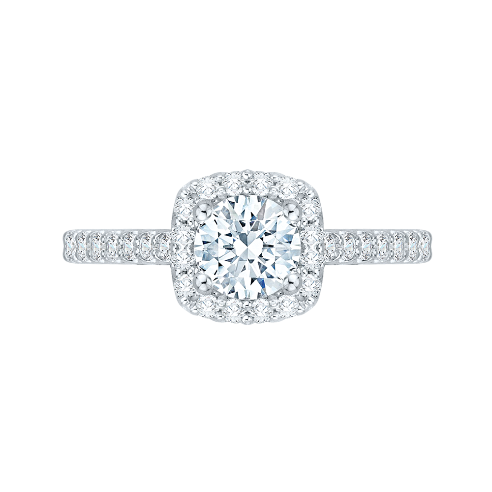 14K White Gold Round Diamond Halo Engagement Ring