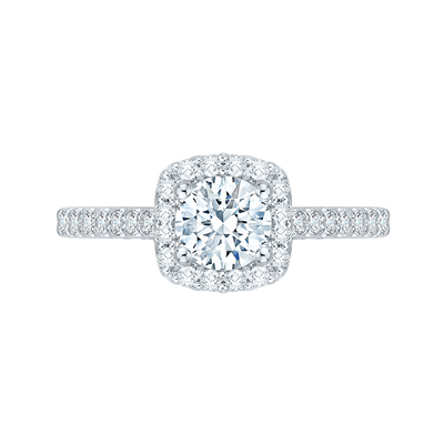 14K White Gold Round Diamond Halo Engagement Ring