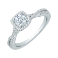 14K White Gold Round Diamond Halo Engagement Ring with Split Shank