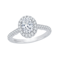 Oval Diamond Halo Engagement Ring In 14K White Gold