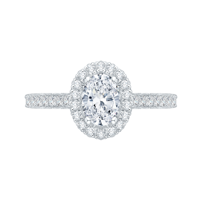 Oval Diamond Halo Engagement Ring In 14K White Gold