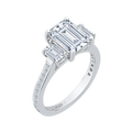 Emerald Cut Diamond Three-Stone Engagement Ring in 18K White Gold (Semi-Mount)