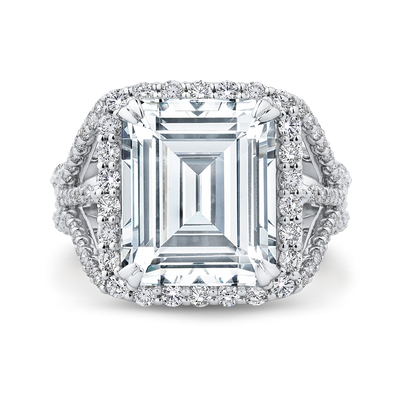 Emerald Cut Diamond Halo Engagement Ring in 18K White Gold (Semi-Mount)