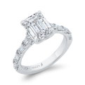 14K White Gold Emerald Cut Diamond Solitaire Plus Engagement Ring (Semi-Mount)