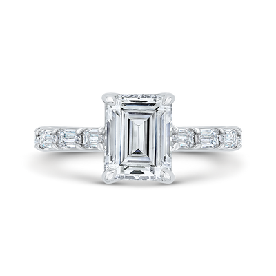 14K White Gold Emerald Cut Diamond Solitaire Plus Engagement Ring (Semi-Mount)