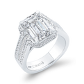 Three Row Round Diamond Halo Engagement Ring in 14K White Gold (Semi-Mount)