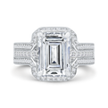 Three Row Round Diamond Halo Engagement Ring in 14K White Gold (Semi-Mount)