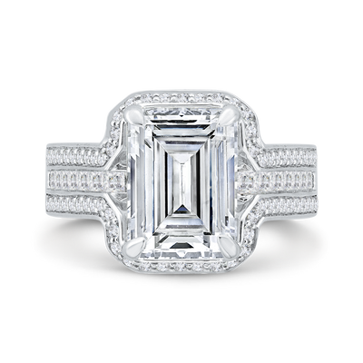 Three Row Round Diamond Halo Engagement Ring in 14K White Gold (Semi-Mount)