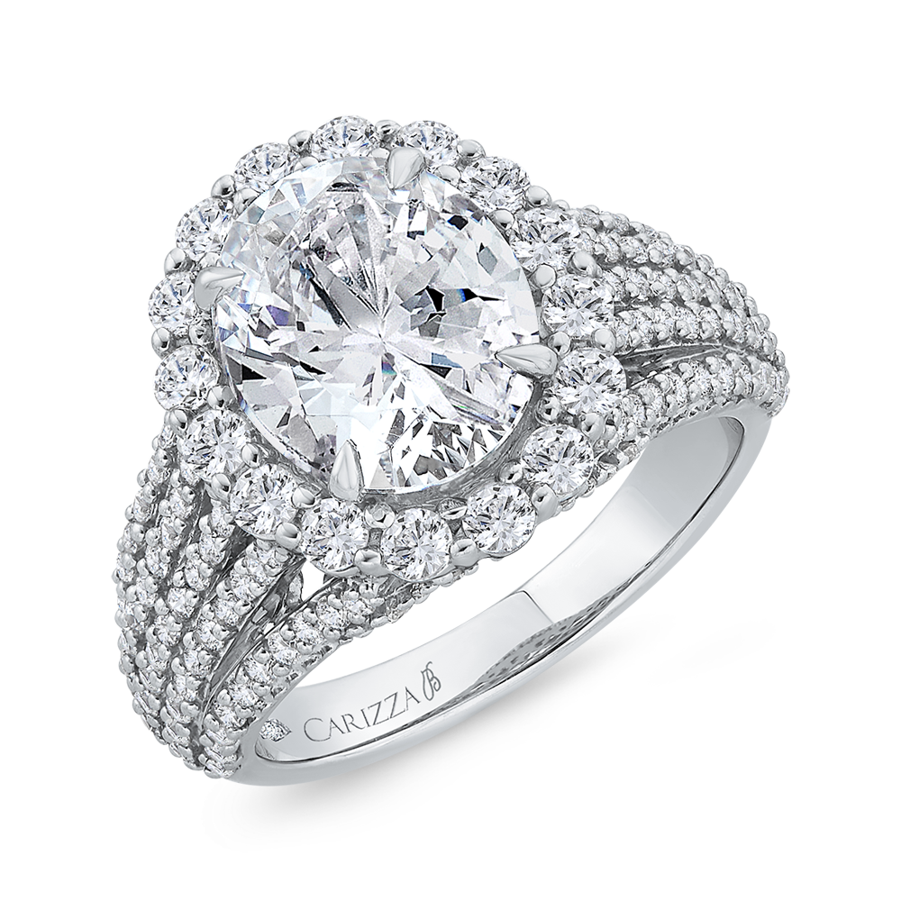 14K White Gold Oval Cut Diamond Engagement Ring (Semi-Mount)