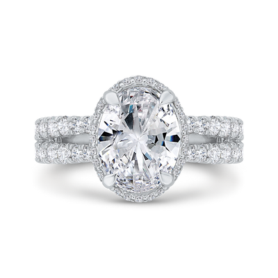 Split Shank Oval Cut Diamond Halo Engagement Ring in 18K White Gold (Semi-Mount)