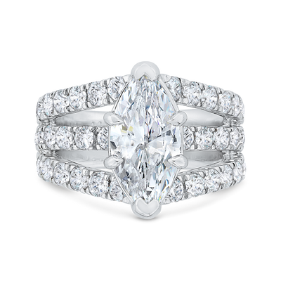 Three Row Marquise Cut Diamond Engagement Ring in 14K White Gold (Semi-Mount)