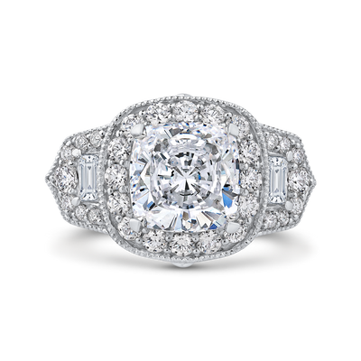 Cushion Cut Diamond Halo Engagement Ring in 18K White Gold (Semi-Mount)
