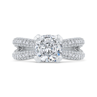 Split Shank Cushion Cut Diamond Engagement Ringin 18K White Gold (Semi-Mount)