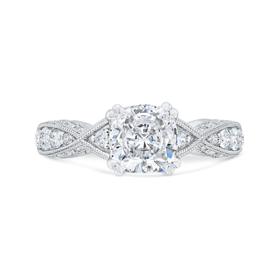 Cushion Cut Diamond Criss-Cross Engagement Ring in 14K White Gold (Semi-Mount)