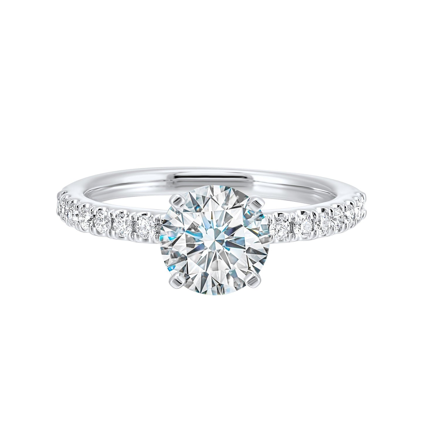 Classic and ready to make you shine, this ring features diamonds set in pave with a center solitaire.