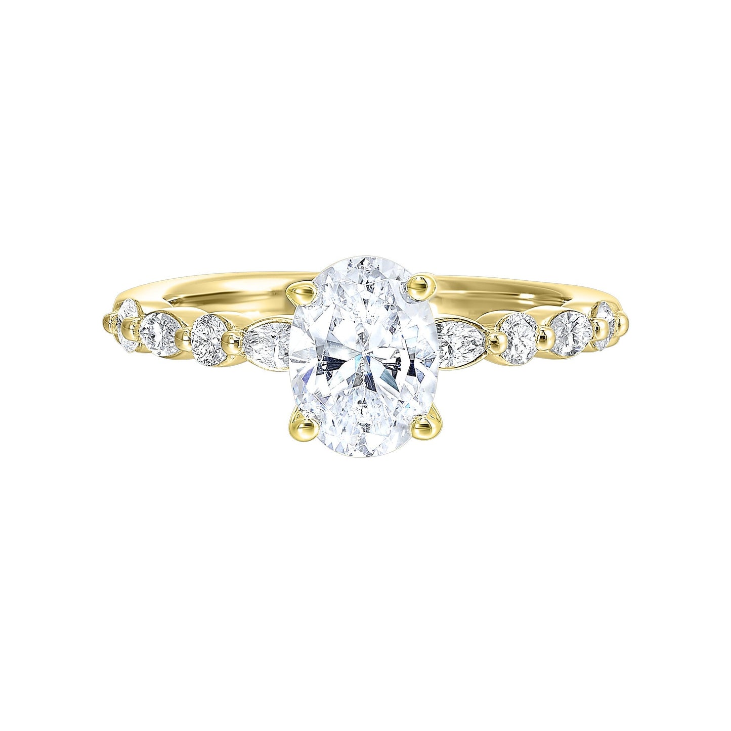 14Kt Yellow Semi Mount 1/3Ctw For 2Ctw Oval Center