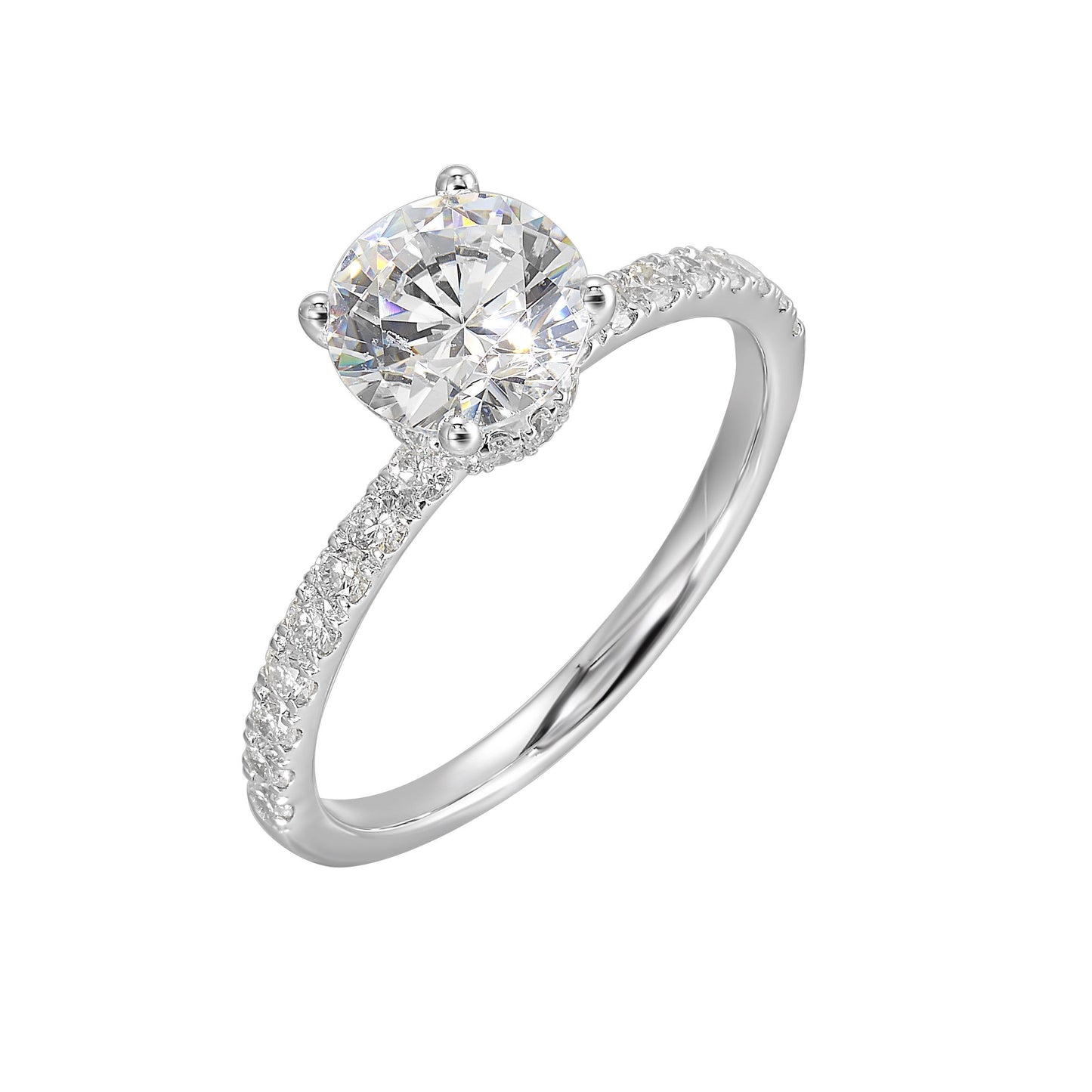 Shine from every angle with this gorgeous round solitaire hidden halo engagement ring. This timeless design offers elegance making it everlasting symbol of your love.